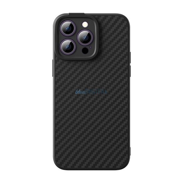 Carcasa magnetica Baseus Synthetic Fiber SeriesiPhone 14 Pro (negru) + sticla securizata + kit de curatare