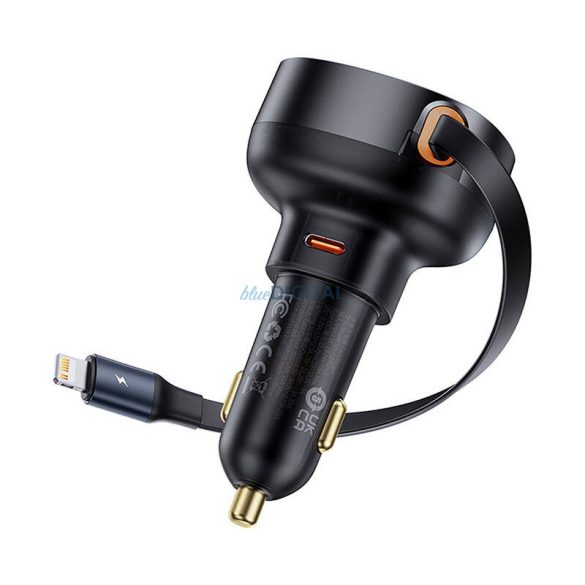 Încărcător auto Baseus Enjoyment Pro cablu Lightning + USB-C, 55W (negru)
