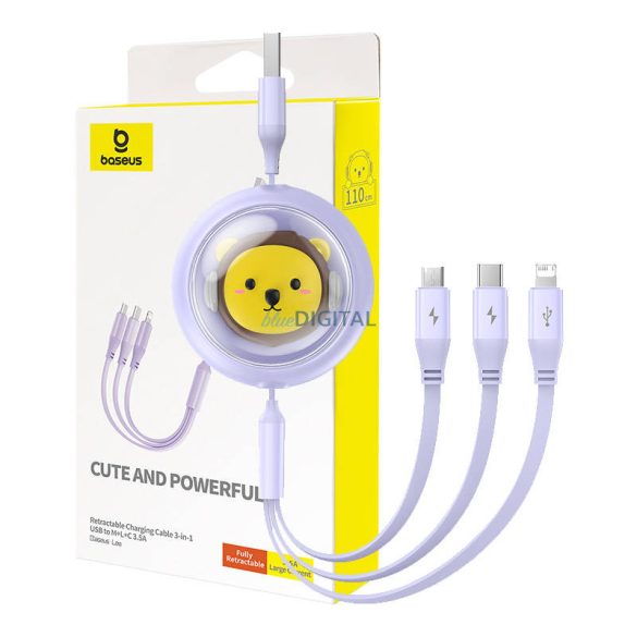 Cablu de încărcare 3w1 Baseus USB USB-C, USB-M, Lightning 3,5A, 1,1 m (violet)