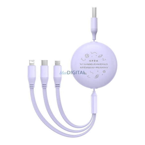 Cablu de încărcare 3w1 Baseus USB USB-C, USB-M, Lightning 3,5A, 1,1 m (violet)