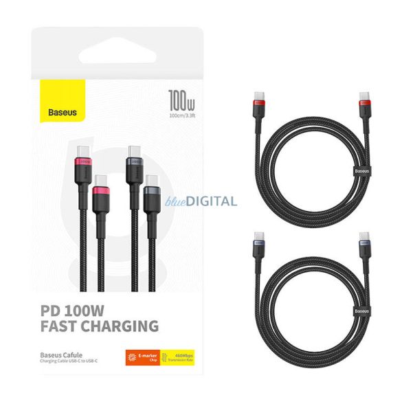 Cablu Baseus Cafule USB-C la USB-C 100W, 2m, 2psc (Roșu Negru, Gri Negru)