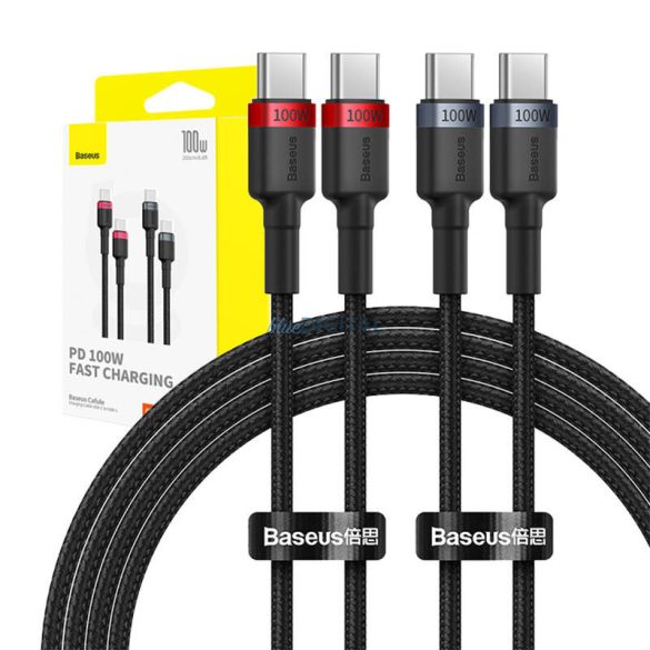 Cablu Baseus Cafule USB-C la USB-C 100W, 2m, 2psc (Roșu Negru, Gri Negru)