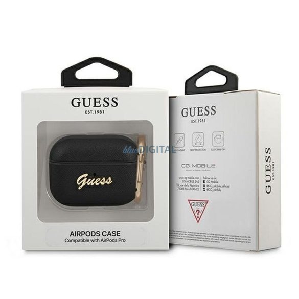 Guess GUAPSASMK Saffiano Script Metal Collection husă AirPods Pro - negru
