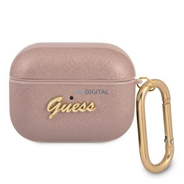 Guess GUAPSASMP Saffiano Script Metal Collection husă AirPods Pro - roz