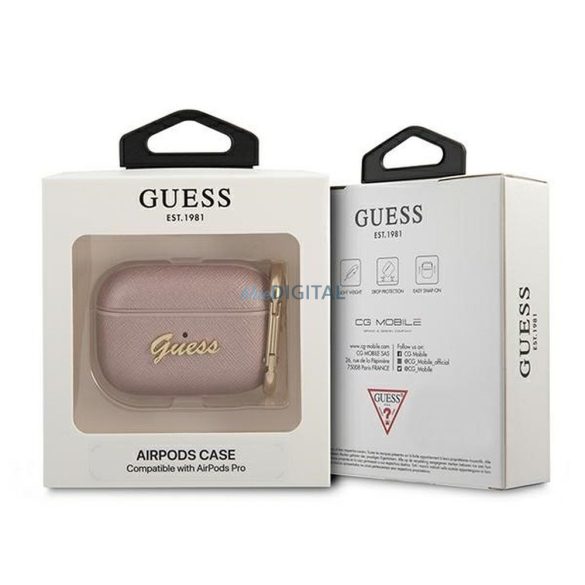 Guess GUAPSASMP Saffiano Script Metal Collection husă AirPods Pro - roz