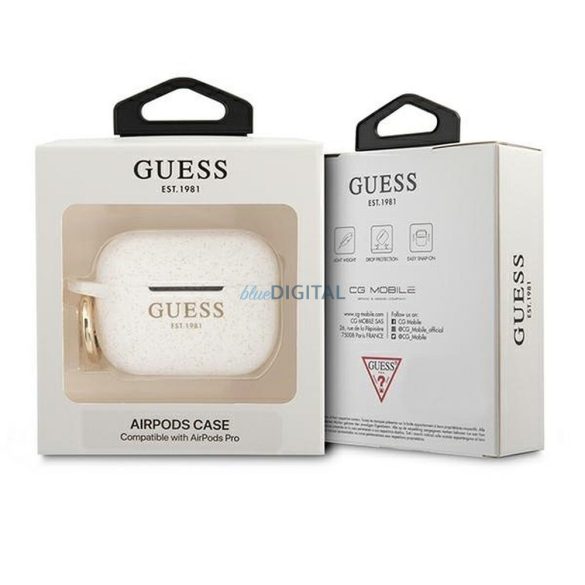 Guess GUAPSGGEH Silicon Glitter caz AirPods Pro - alb