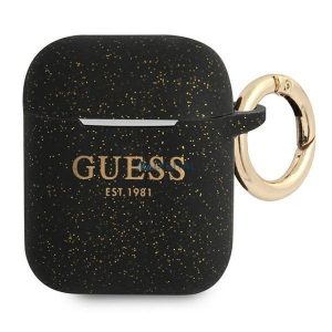 Guess GUA2SGGEK Silicon Glitter caz AirPods 1/2 - negru