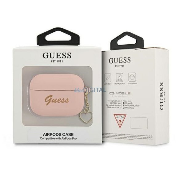 Guess GUAPLSCHSP Silicon Charm Heart Collection carcasă AirPods Pro - roz