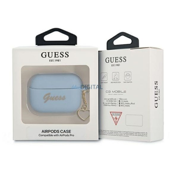 Guess GUAPLSCHSB Silicon Charm Heart Collection caz AirPods Pro - albastru