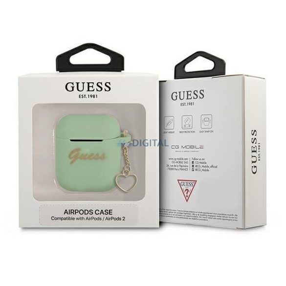 Guess GUA2LSCHSN Silicon Charm Heart Collection carcasă AirPods 1/2 - verde