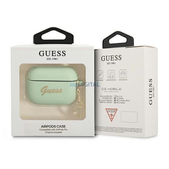 Guess GUAPLSCHSN Silicon Charm Heart Collection carcasă AirPods Pro - verde