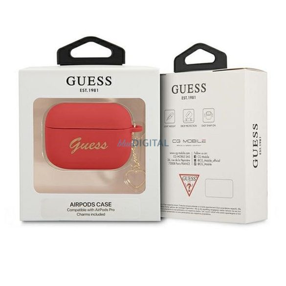 Guess GUAPLSCHSR Silicon Charm Heart Collection caz AirPods Pro - roșu