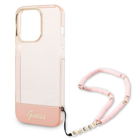 Husă originală GUESS GUHCP14LHGCOHP pentru iPhone 14 PRO (IML Electro Cam cu curea translucidă / roz)