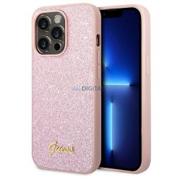   HUSĂ! - Husă originală GUESS GUHCP14XHGGSHP pentru iPhone 14 PRO MAX (Glitter Flakes Script Metal Logo / roz)