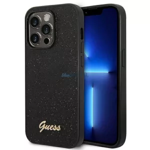 HUSĂ! - Husă originală GUESS GUHCP14LHGGSHK pentru iPhone 14 PRO (Glitter Flakes Script Metal Logo / negru)