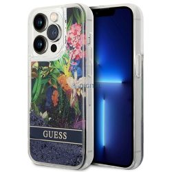   HUSĂ! - Husă GUESS pentru IPHONE 14 Pro GUHCP14LLFLSB (Flower Liquid Glitter) albastră