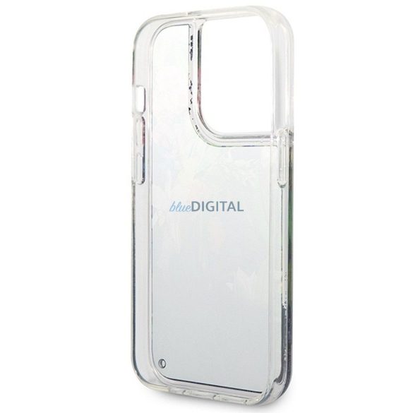 Husă GUESS pentru IPHONE 14 Pro GUHCP14LLFLSB (Flower Liquid Glitter) albastră