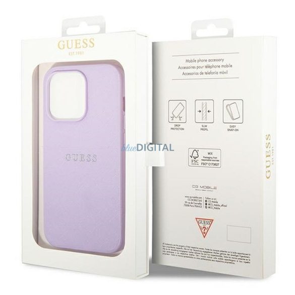 Carcasa originala GUESS GUHCP14LPSASBPU pentru iPhone 14 PRO (Saffiano cu logo metalic/violet)