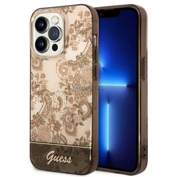 Carcasa originala GUESS GUHCP14XHGPLHC pentru iPhone 14 PRO MAX (IML Electro Cam TDJ / ocru)