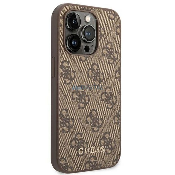 Husă originală GUESS GUHCP14XG4GFBR pentru iPhone 14 PRO MAX (4G Gold Logo / maro)