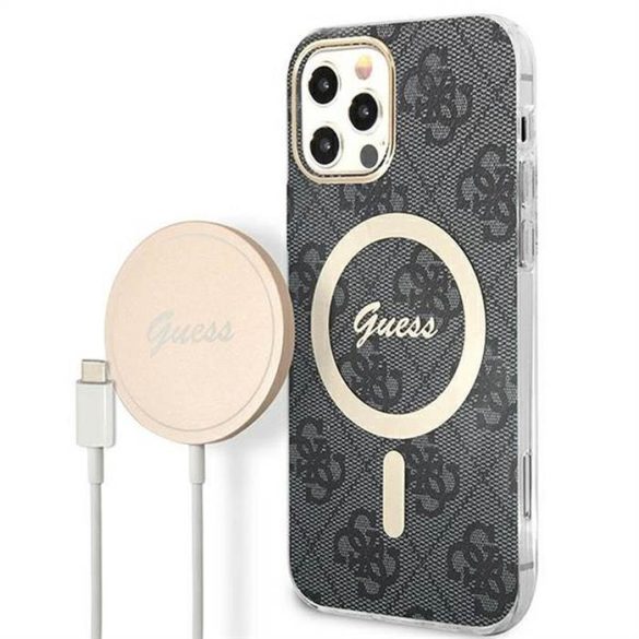 Oryginal Set GUESS GUBPN61H4EACSK pentru iPhone 12/12 Pro (Bundle Pack Magsafe:Husă+ Încărcător 4G / Aur - Negru)