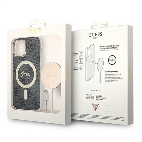 Oryginal Set GUESS GUBPN61H4EACSK pentru iPhone 12/12 Pro (Bundle Pack Magsafe:Husă+ Încărcător 4G / Aur - Negru)