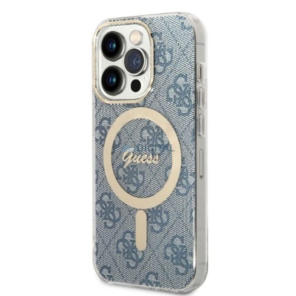 Set original GUESS GUBPP14LH4EACSB pentru iPhone 14 Pro (pachet Magsafe: carcasă + încărcător 4G / Aur - Albastru)