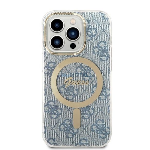 Set original GUESS GUBPP14LH4EACSB pentru iPhone 14 Pro (pachet Magsafe: carcasă + încărcător 4G / Aur - Albastru)