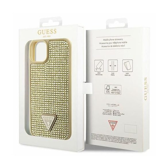 Husa GUESS pentru IPHONE 13 / 14 / 15 GUHCP14SHDGTPD (triunghi cu strass) auriu