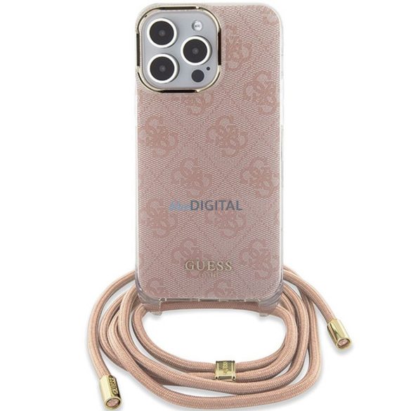 Husă originală GUESS GUHCP15XHC4SEP pentru iPhone 15 Pro Max (Crossbody Cord 4G Print / roz)
