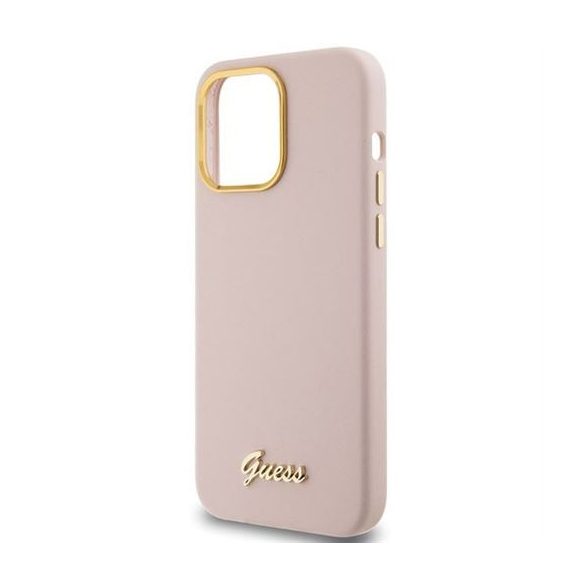 Husă GUESS pentru IPHONE 15 Pro GUHCP15LSMBSLP (Silicone Script Metal Logo & Frame) roz