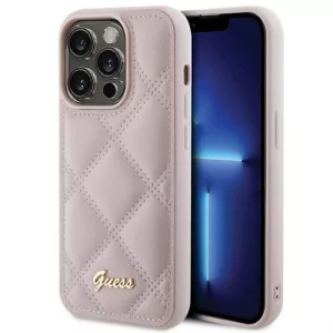 HUSĂ! - Husă GUESS pentru IPHONE 15 Pro GUHCP15LPSQSQSP (Sigla metalică matlasată) roz