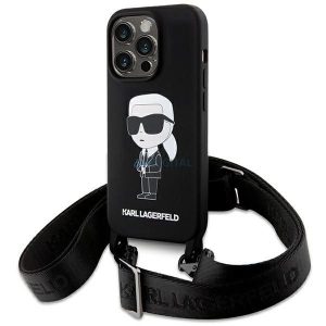 Karl Lagerfeld KLHCP15XSCBSKNK Silicon Ikonik Crossbody caz iPhone 15 Pro Max - negru