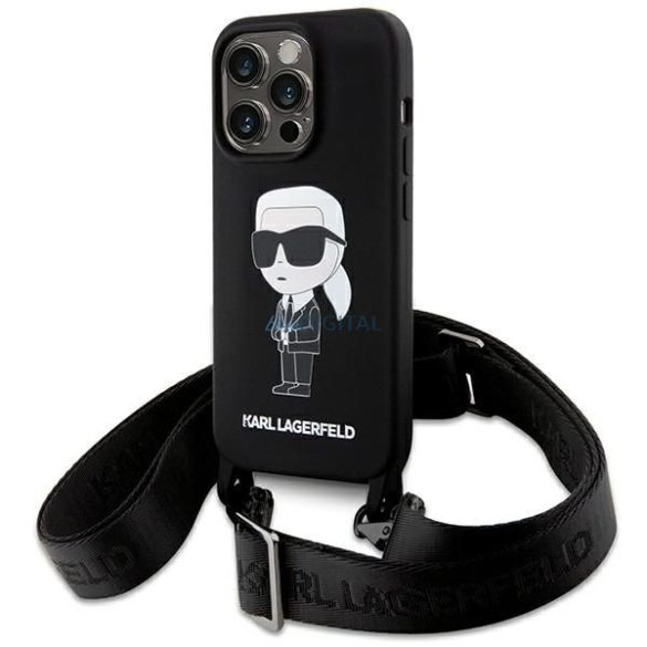 Karl Lagerfeld KLHCP15XSCBSKNK Silicon Ikonik Crossbody caz iPhone 15 Pro Max - negru