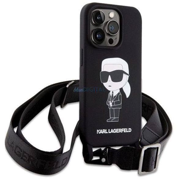 Karl Lagerfeld KLHCP15XSCBSKNK Silicon Ikonik Crossbody caz iPhone 15 Pro Max - negru