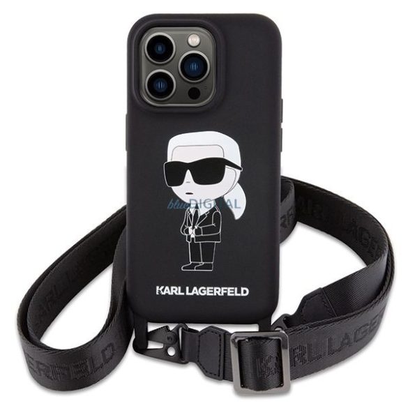 Karl Lagerfeld KLHCP15XSCBSKNK Silicon Ikonik Crossbody caz iPhone 15 Pro Max - negru