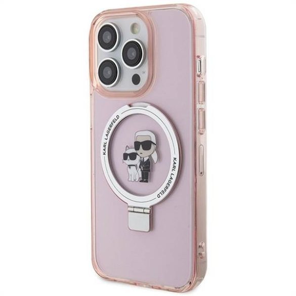 Husă originală KARL LAGERFELD KLHMP15XHMRSKCP pentru iPhone 15 Pro Max (Magsafe / Ringstand KC / roz)