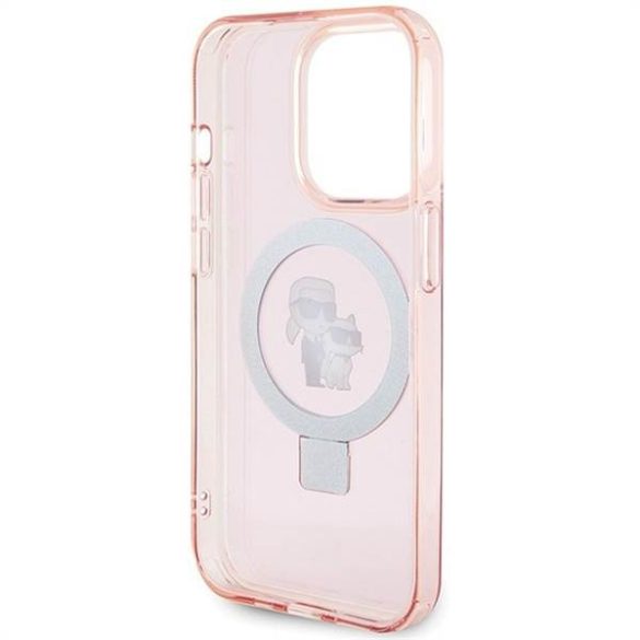 Husă originală KARL LAGERFELD KLHMP15XHMRSKCP pentru iPhone 15 Pro Max (Magsafe / Ringstand KC / roz)