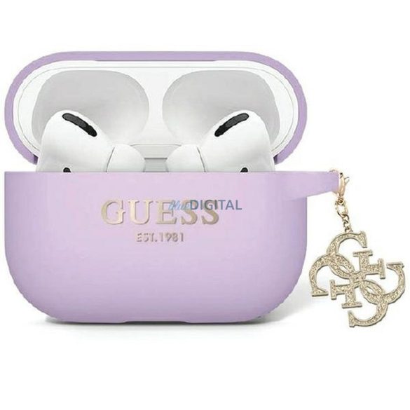 Guess GUAP2LECG4U Liquid Silicone Glitter Triangle Charm caz AirPods Pro 2 - violet