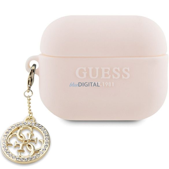 Guess GUAP23DSLGHDP 3D cauciuc 4G Diamond Charm caz AirPods Pro 2 - roz