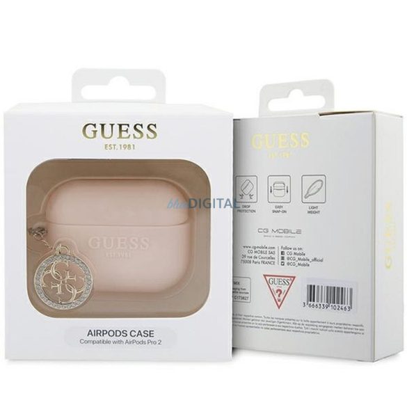 Guess GUAP23DSLGHDP 3D cauciuc 4G Diamond Charm caz AirPods Pro 2 - roz
