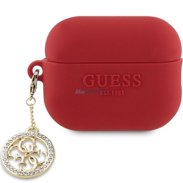 Guess GUAP23DSLGHDF 3D cauciuc 4G Diamond Charm caz AirPods Pro 2 - roșu