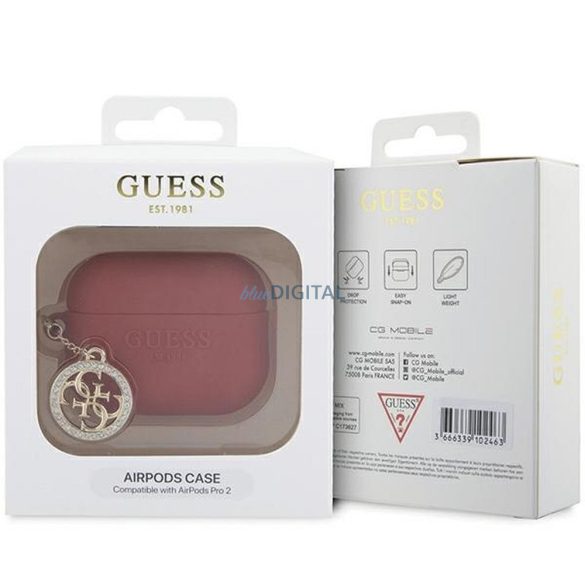 Guess GUAP23DSLGHDF 3D cauciuc 4G Diamond Charm caz AirPods Pro 2 - roșu