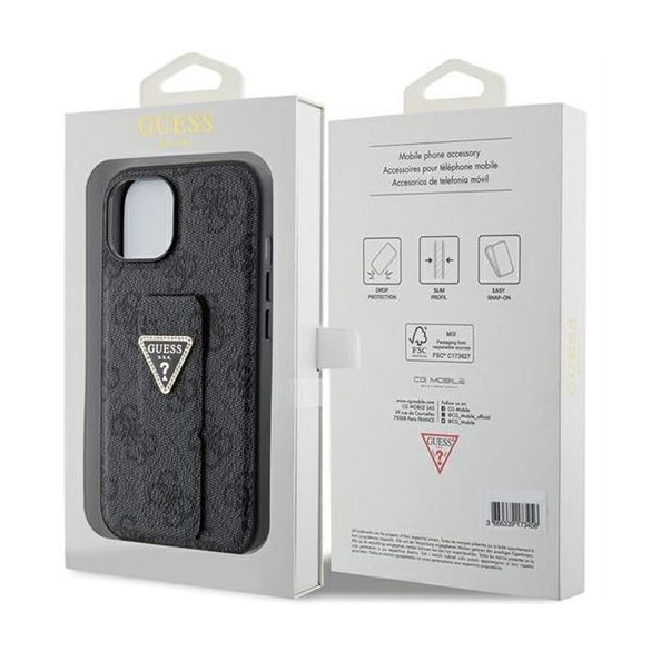 Husă GUESS pentru IPHONE 13 / 14 / 15 GUHCP15SPGS4TDK (Suport de prindere 4G Triunghi Strass) neagră