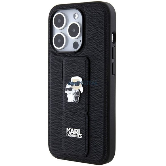 Husă originală KARL LAGERFELD KLHCP14XGSAKCPK pentru iPhone 14 Pro Max (Gripstand Saffiano KC PIN / negru)