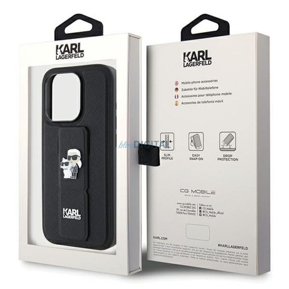 Husă originală KARL LAGERFELD KLHCP14XGSAKCPK pentru iPhone 14 Pro Max (Gripstand Saffiano KC PIN / negru)