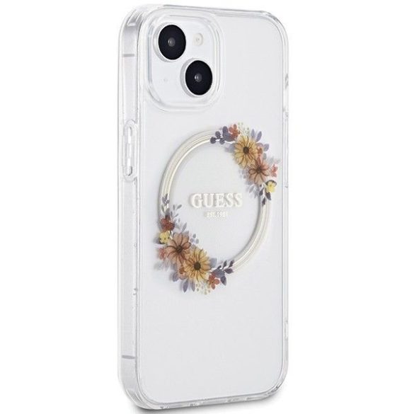 Husă originală GUESS GUHMP15SHFWFCT pentru iPhone 15 (Magsafe / Flowers Wreath / transparent)