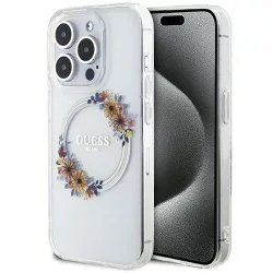   HUSĂ! - Husă originală GUESS GUHMP15LHFWFCT pentru iPhone 15 Pro (Magsafe / Flowers Wreath / transparent)