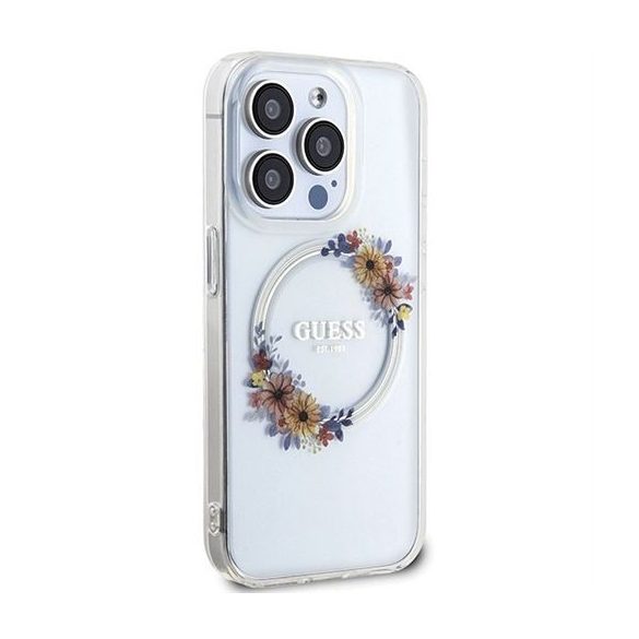 Husă originală GUESS GUHMP15LHFWFCT pentru iPhone 15 Pro (Magsafe / Flowers Wreath / transparent)