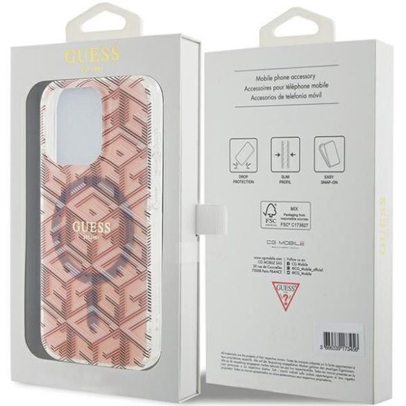 Husă originală GUESS GUHMP15LHGCUSTGP pentru iPhone 15 Pro (Magsafe / IML GCUBE / roz)